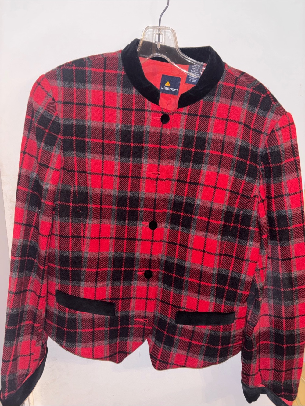 Lizsport Red Plaid Jacket with Black Trim